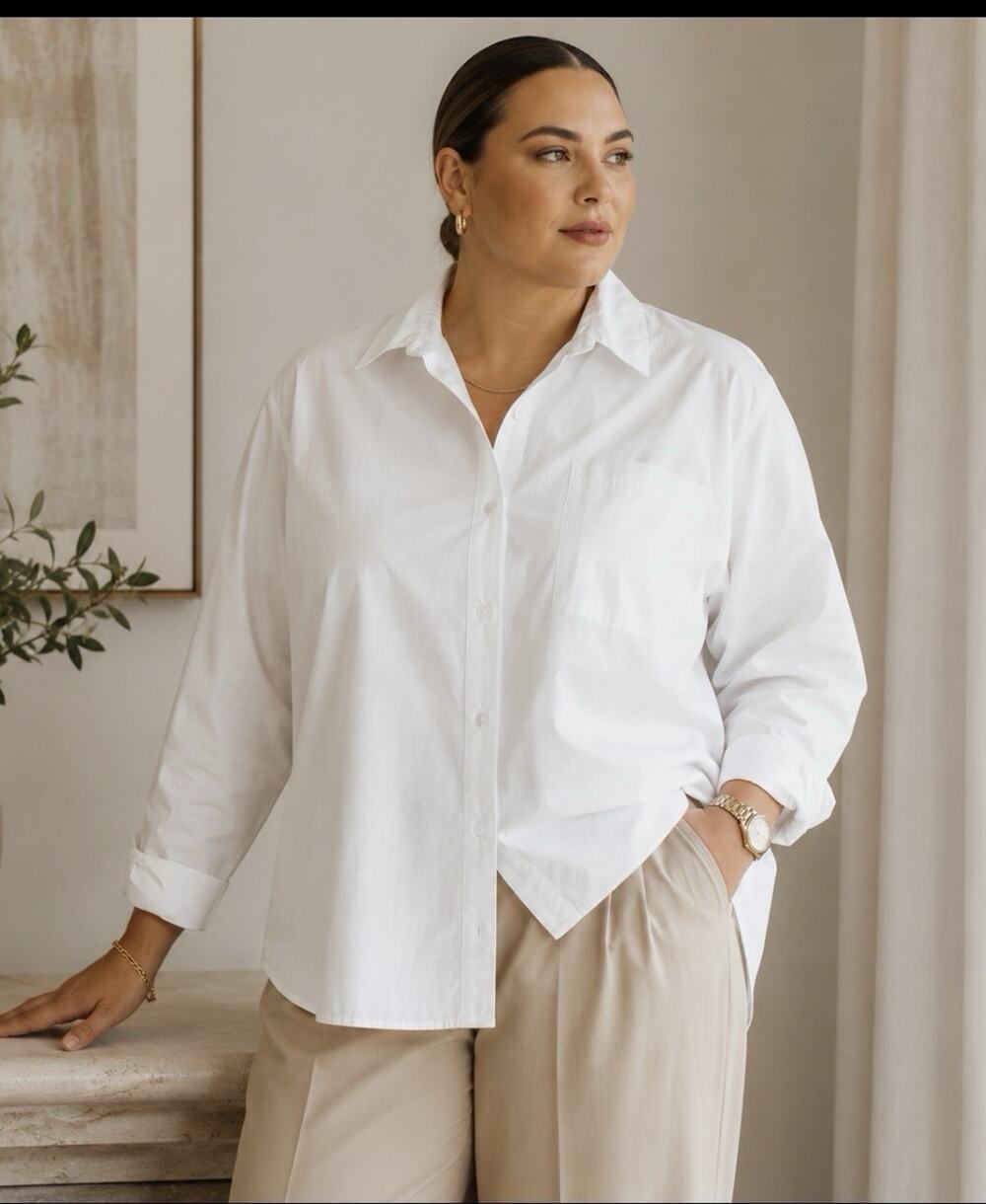 Quince Women's 100% Organic Cotton Poplin Long Sleeve Shirt White 1X